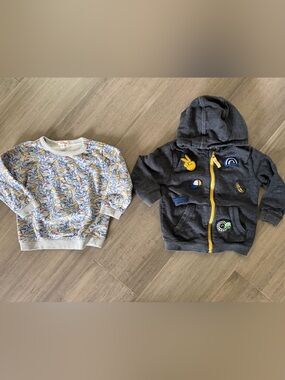 2 PC Du Pareil - Toddler Zip Hoodie with Patch and Crew Sweatshirt sz 3 / 4